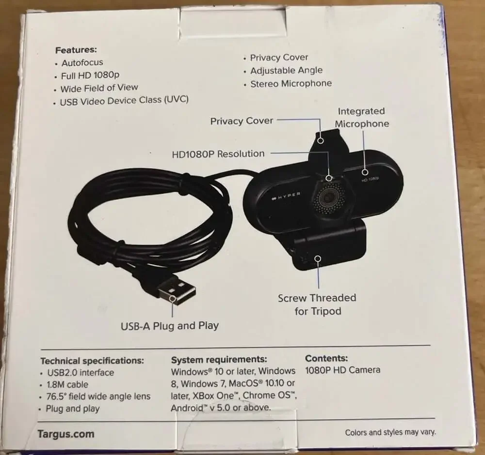 Targus HyperCam 1080p HD Webcam HC437 AVC041 with Privacy Cover